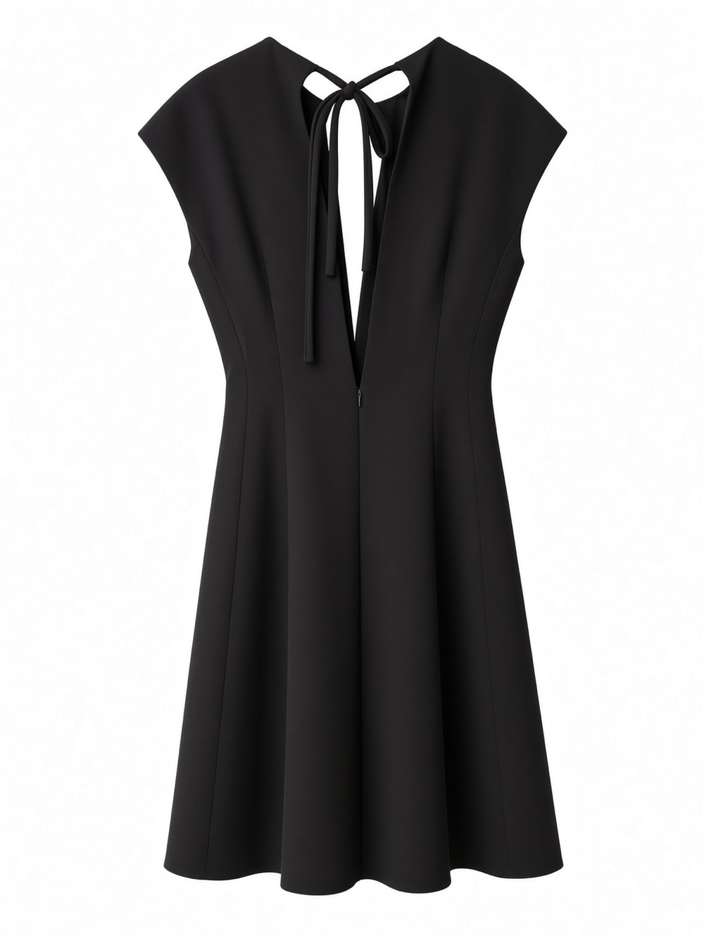 Black Tie-Back Mini Dress with Cap Sleeves